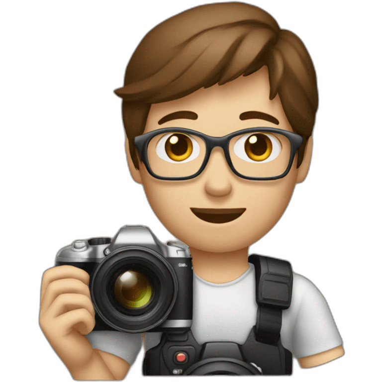 photographer with brown hair and an x100v camera emoji