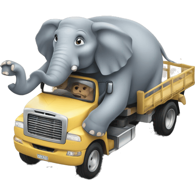 Elephant wh driving truck emoji