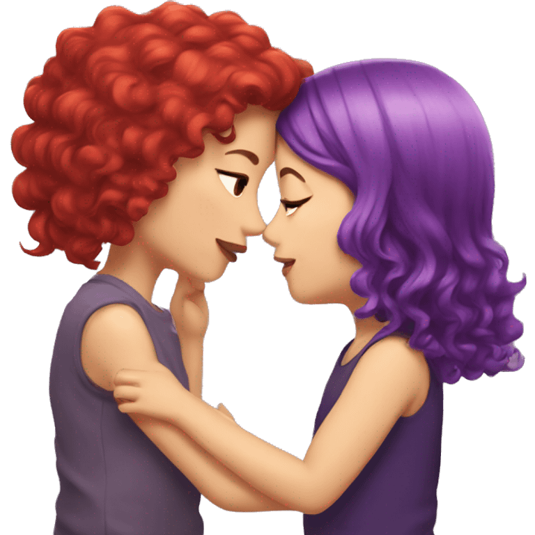 girl with red hair kissing girl with purple hair  emoji