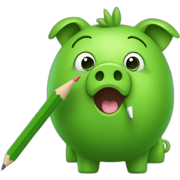 green piggy holding a pencil emoji