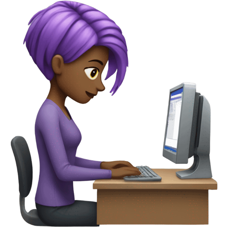 white skin purple hair woman work on computer emoji