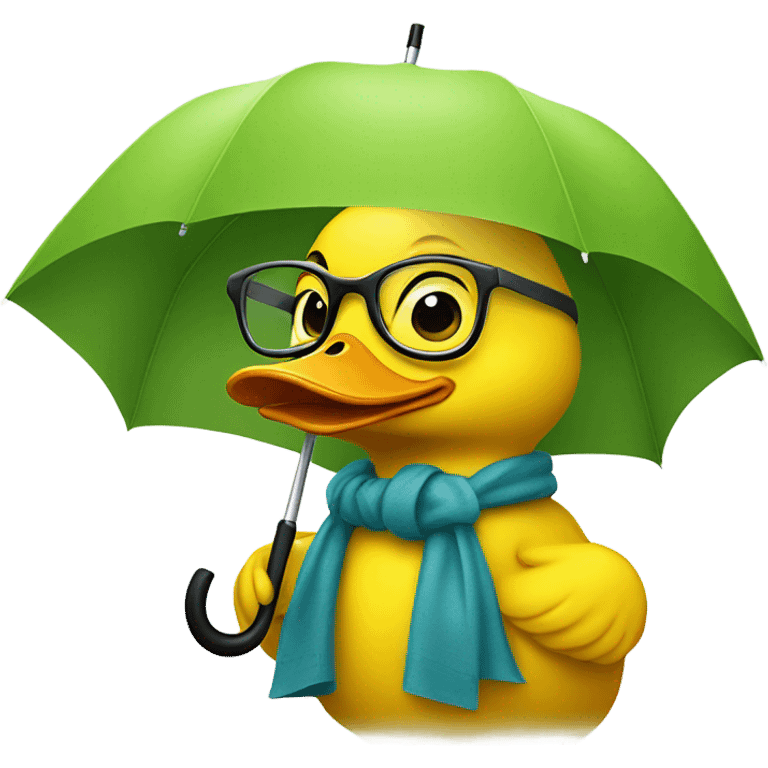 Yellow duck with umbrella and glasses  emoji