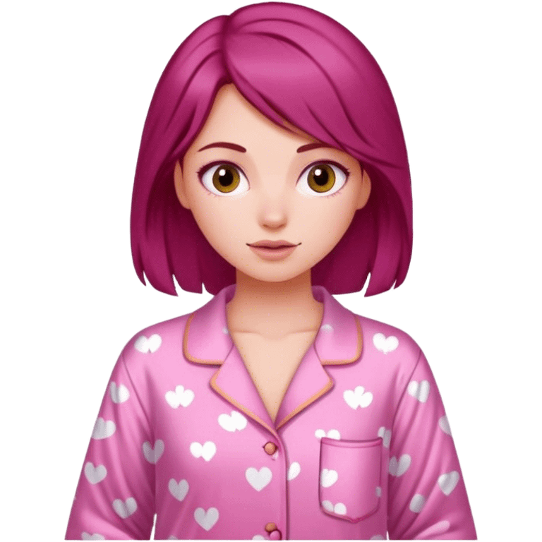 A beautiful, burgundy haired girl wearing pink pajamas emoji