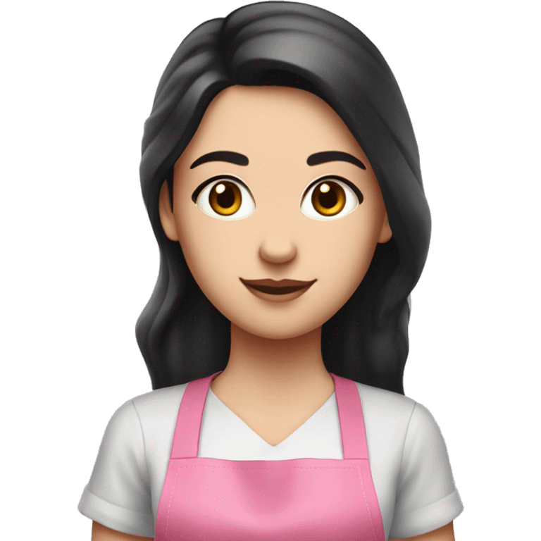 A white girl with long dark hair in pink apron emoji