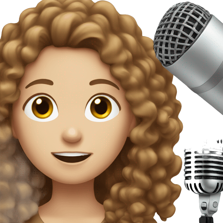 a white girl with brown curly hair singing emoji