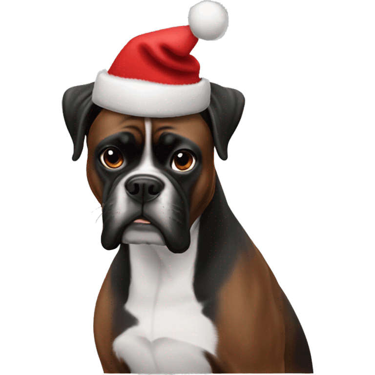 Black boxer dog in Christmas hat  emoji