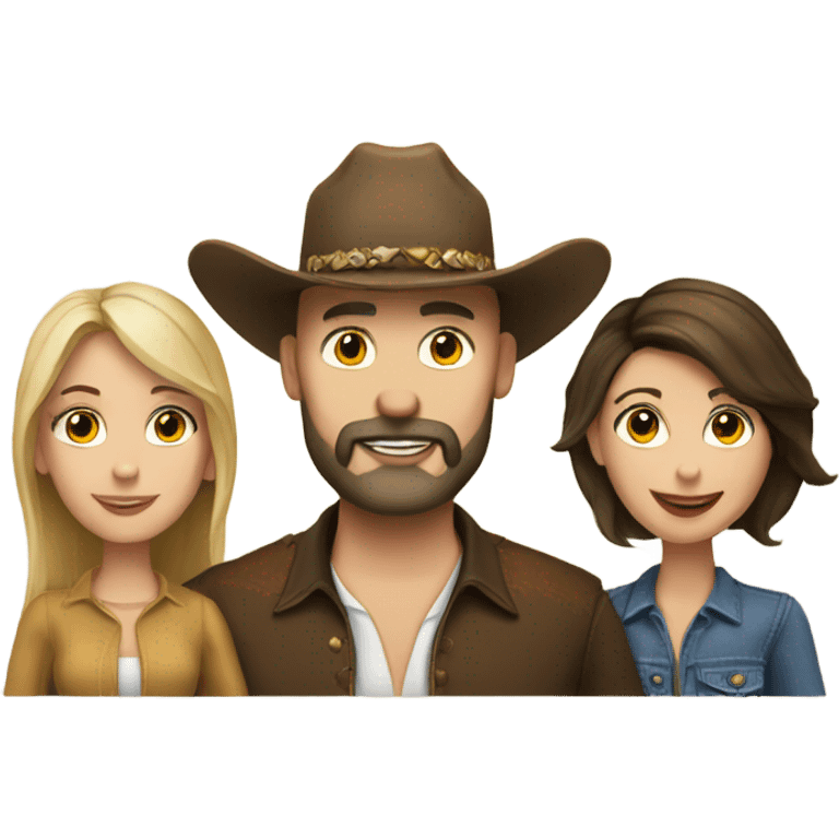 Bald bearded cowboy with brunette wife and brunette daughter  emoji