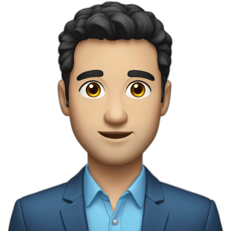 30 years old, man, caucasian, black hair, blue eyes, blazer, t-shirt, handsome emoji