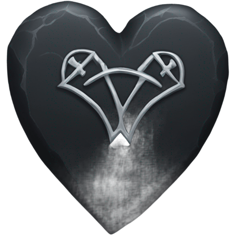 a black tombstone with the inscriptions in silver RIP  silver heart in the center emoji