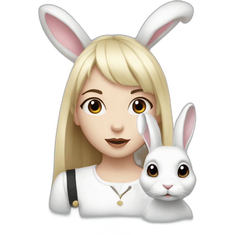 white rabbit with a little girl with black bangs emoji