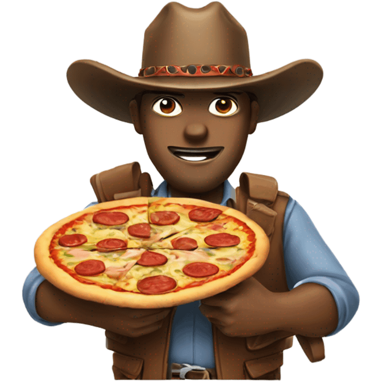 man with pizza and cowboy hat with gun emoji