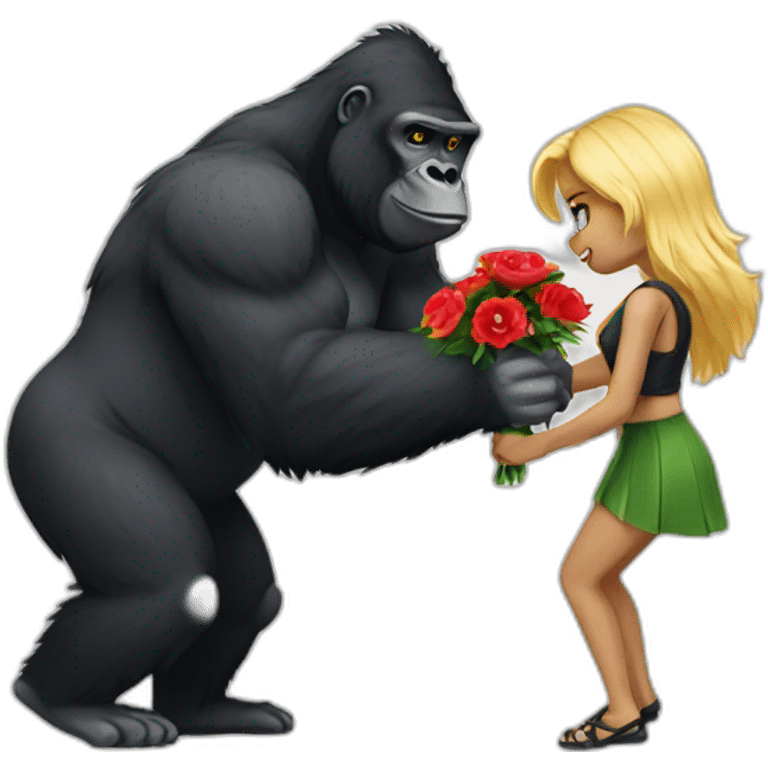 Bad boy Gorilla wearing gold chain giving flowers to a blonde girl emoji