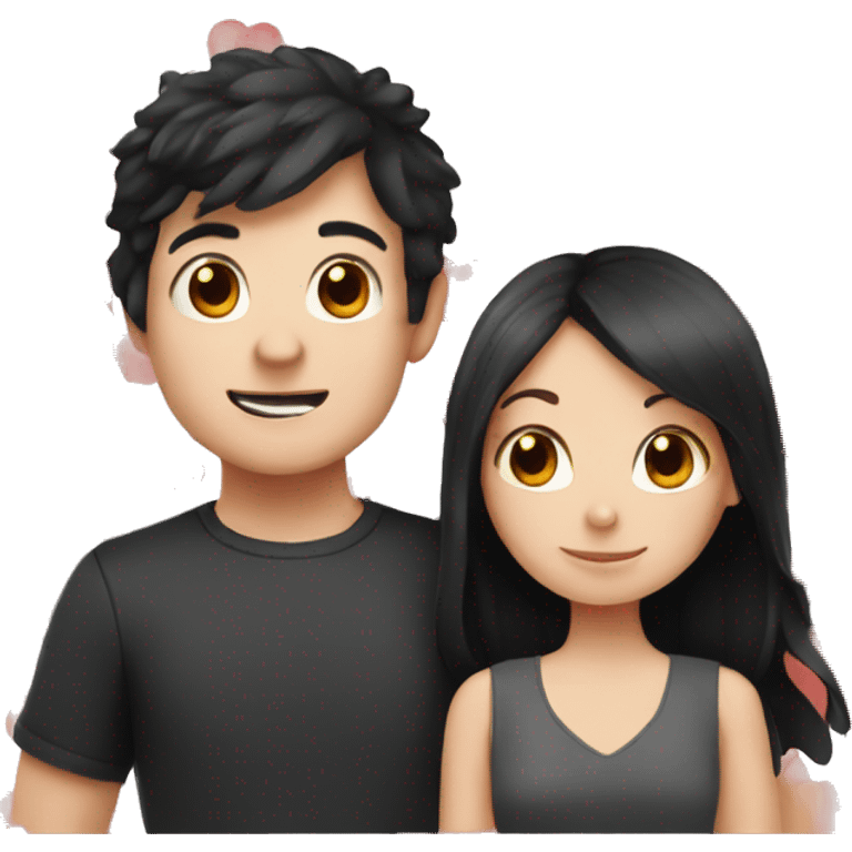 black haired boy and redhead girl with hearts emoji