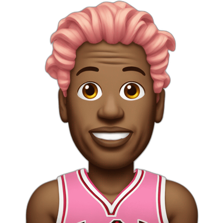 Dennis Rodman head with pink hairs and bulls’ jersey emoji