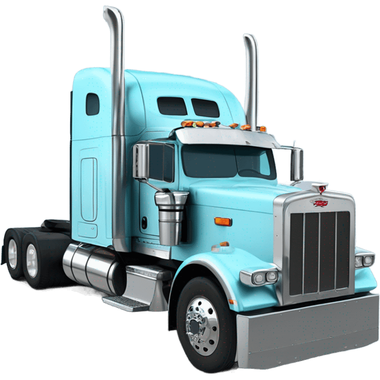 Peterbilt 389 sky blue with flat top and slash cut exhaust stacks and dual rear tires and flat bumper emoji