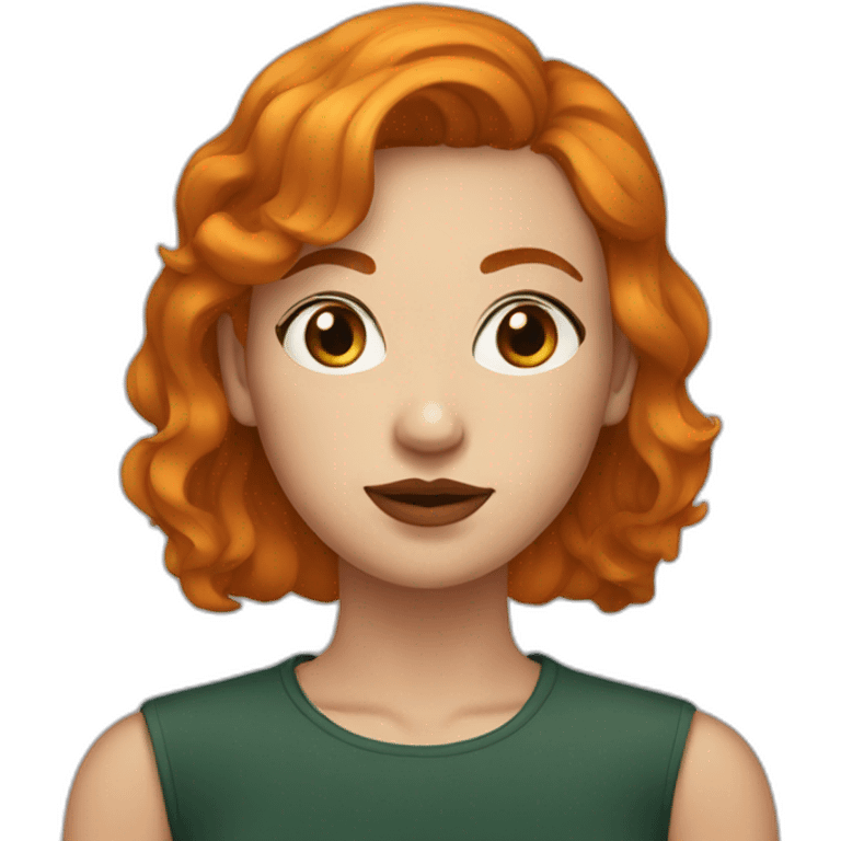 a woman with a round face and short ginger hair, gold septum piercing emoji