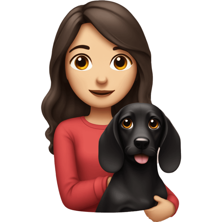 Cute Brunette girl long hair with black sausage dog emoji