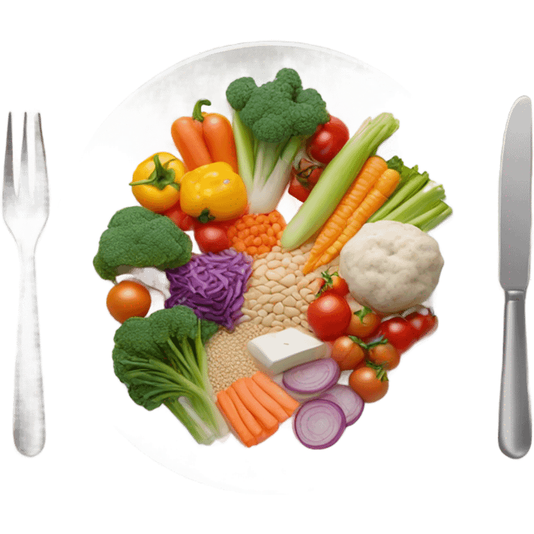 round white plate with healthy food emoji