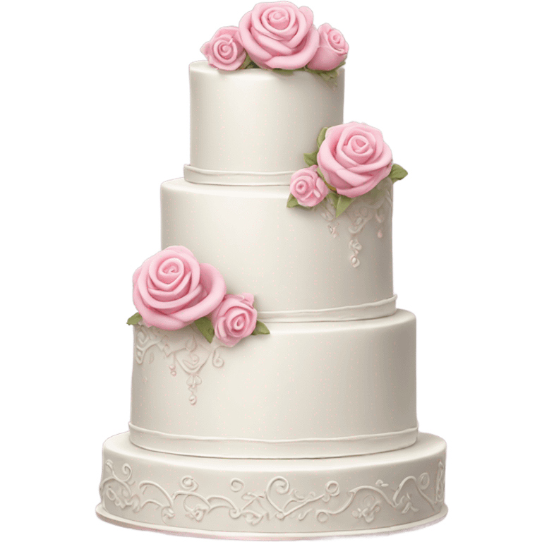 Fancy white wedding cake with pink roses and fancy decorations emoji