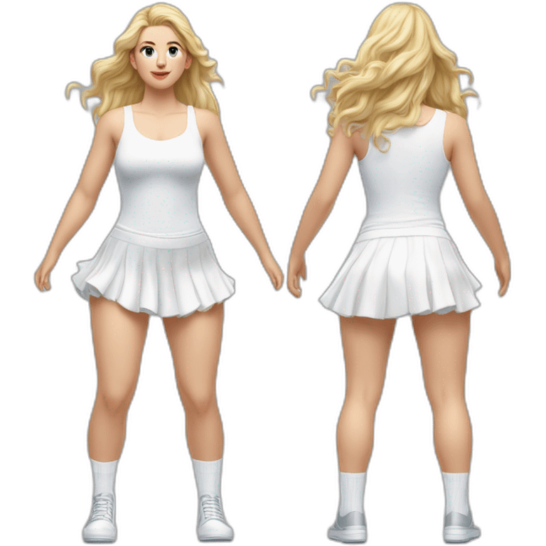 hyperrealistic-full-body-caucasian-curvy-beauty-jumping-small white-skirt-back-and-front-views-strong-wind-white knickers white socks emoji