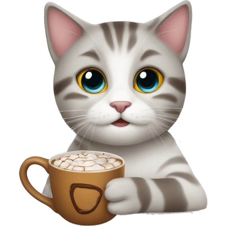 Cat in winter with hot chocolaté emoji