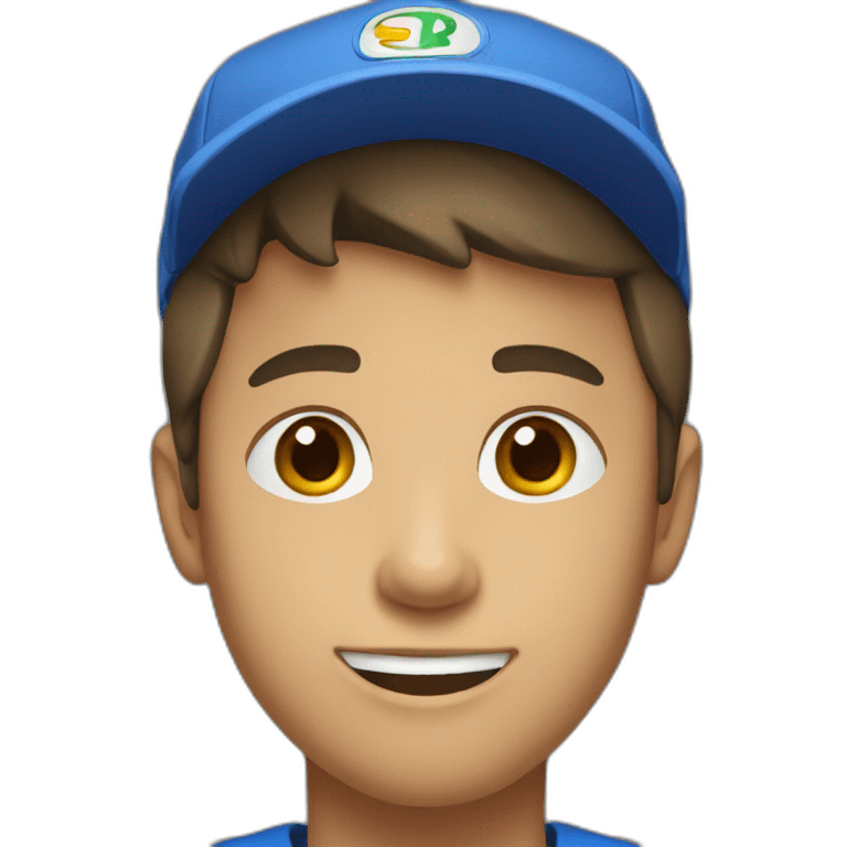 A young man with a blue cap and a blue t-shirt emoji