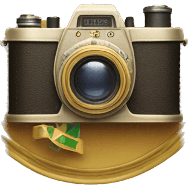 An Award with golden laurels left and right and a vintage film camera in the center emoji