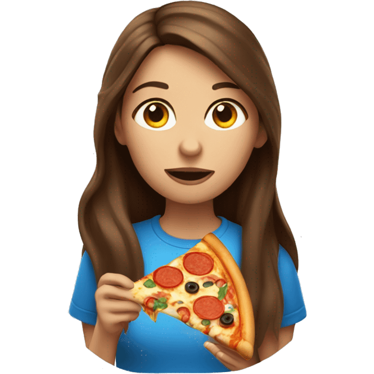 Woman with long brown hair and blue eyes eating pizza  emoji