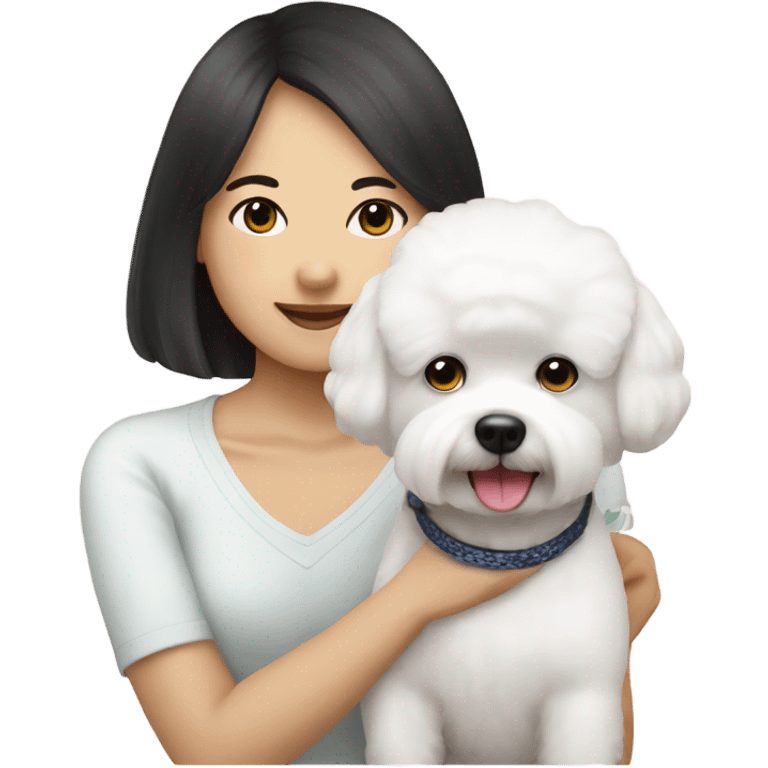 A cute bichon frise & an Asian woman  emoji