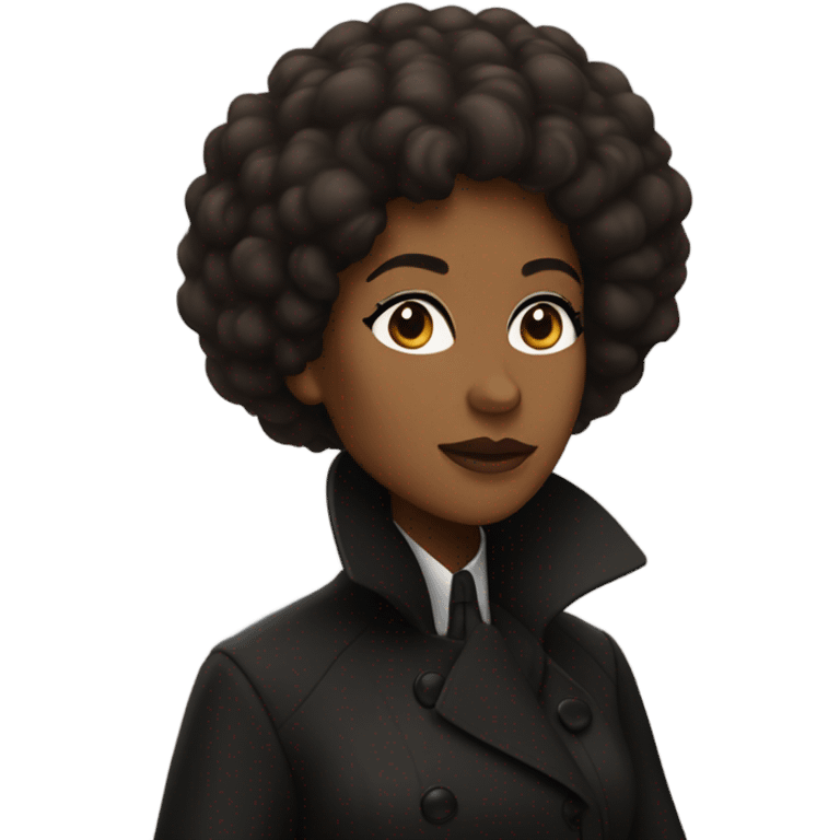 Miss Sherlock as a brown-skinned woman with an afro, wearing a black trench coat emoji