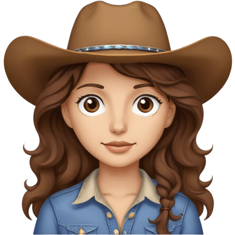 girl with a cowgirl hat brown wavy hair and brown eyes emoji