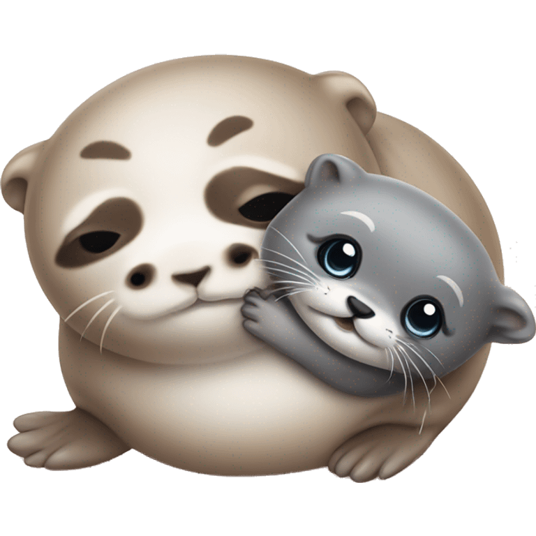 cute baby seal with cute baby otter emoji