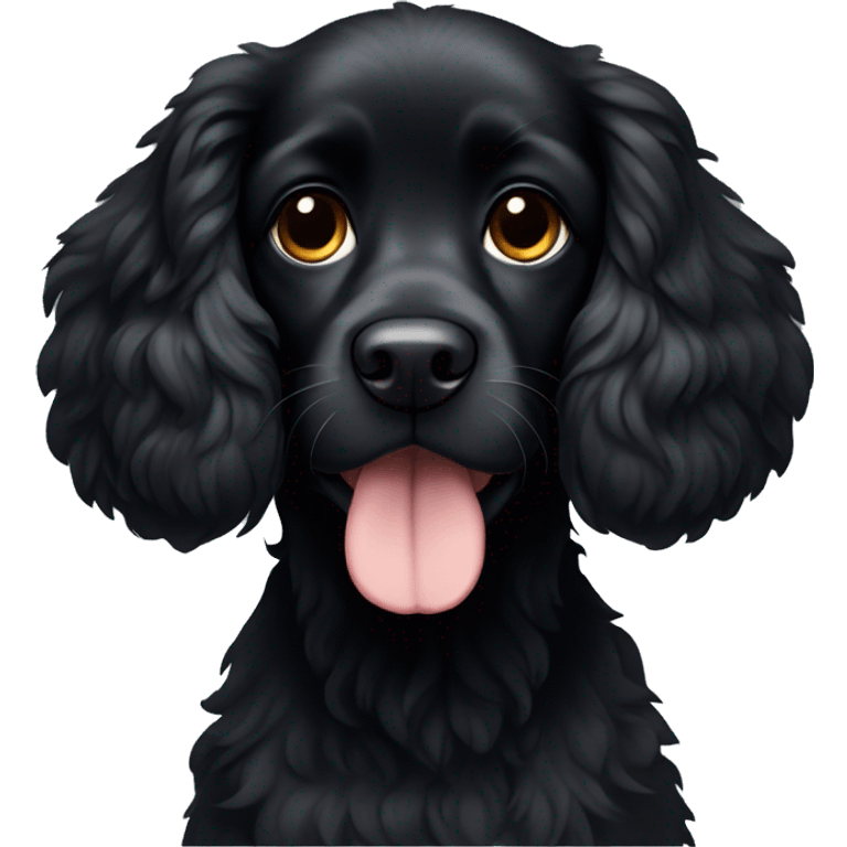 Small completely black spaniel with black fur on his whole face and white fur only on his chest emoji