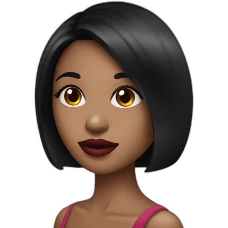 black hair girl with lipstick emoji