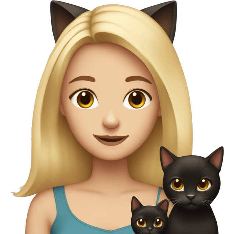 Blonde girl with two black and brown cats emoji