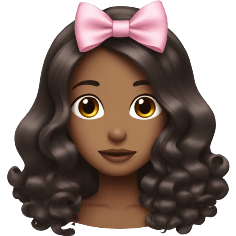 Tall Dark brown blowout hair with soft pink bow emoji