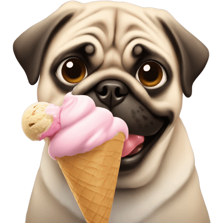 Pug eating ice cream emoji