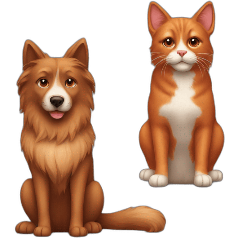 A brown furry dog and a red cat sitting emoji