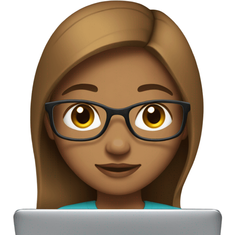 Medium straight hair computer science girl intern with a computer  light brown skin emoji