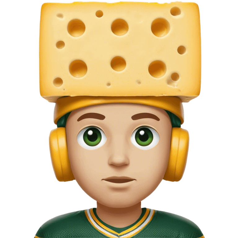 Packers fan with a block of cheese on his head emoji