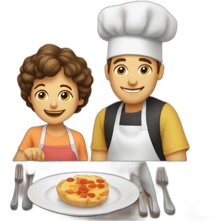 un fils et sa mere qui cuisine emoji