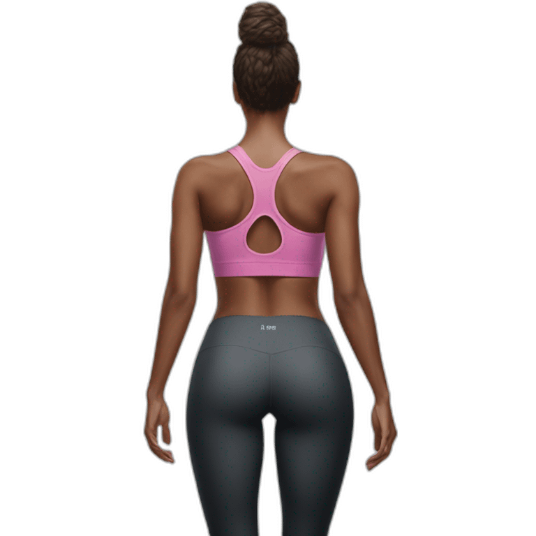 Hyper-realistic painting of fitness model standing in her branded leggings view from behind emoji