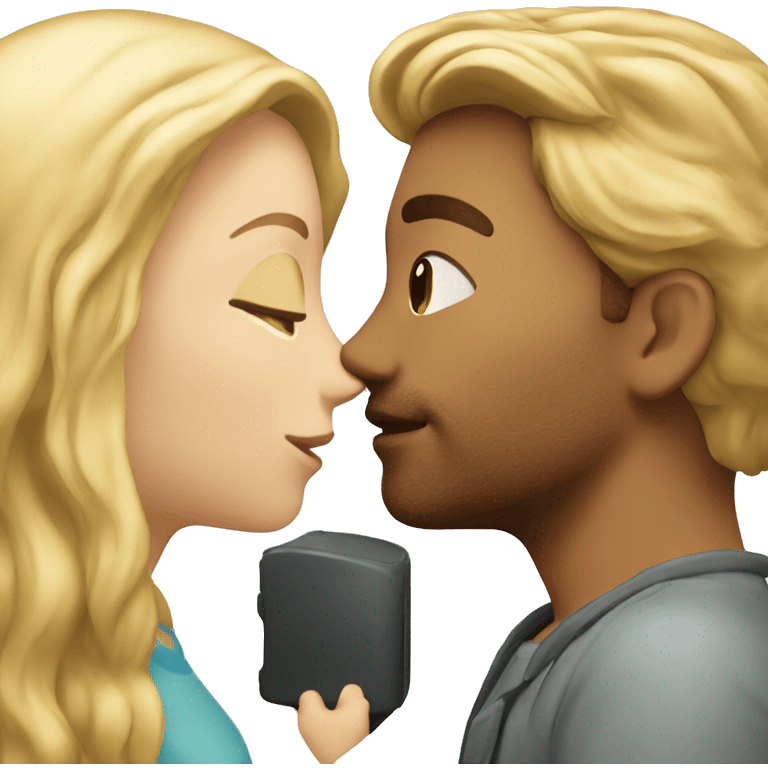 Guy with light Brown hair kissing a Girl with Blond hair emoji