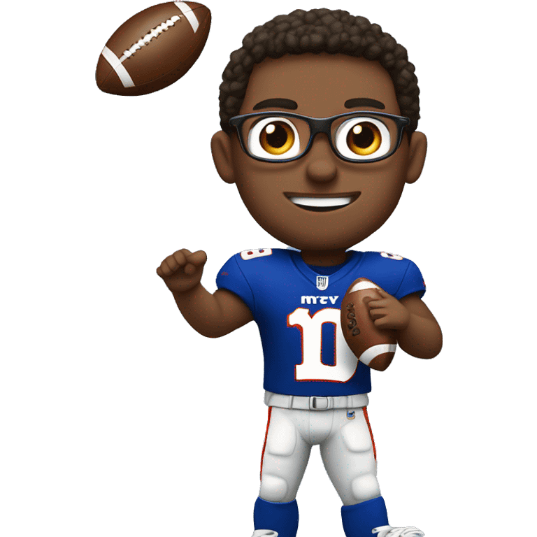 Me in a ny football giants uniform tossing a turkey. Make me lighter with glasses emoji