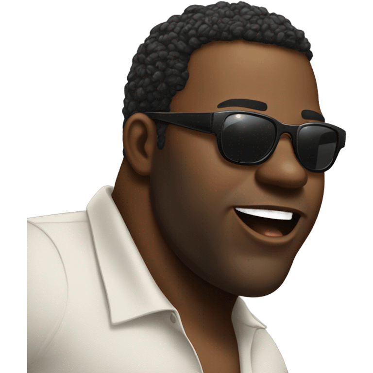 Big black man wearing sunglasses tripping on a yacht  emoji