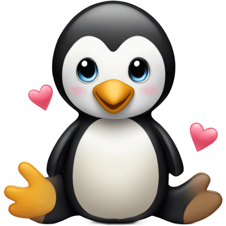 Pinguin zeigt liebe an einem teddybären mit einer umarmung und einem herzen emoji