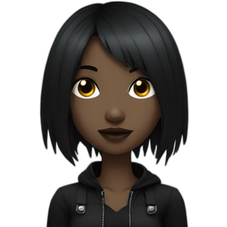 black goth girl with black hair emoji