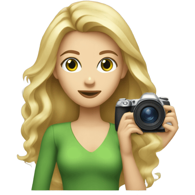 Woman taking photography with blond long hair and green eyes emoji