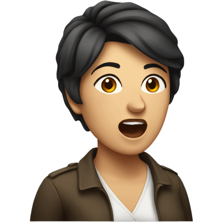 An Italian woman with short dark hair yelling while facing right emoji