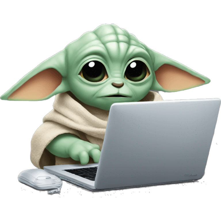 Grogu from Star Wars with a laptop emoji